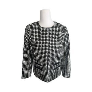 Talbots Womans 6P Houndstooth Blazer Jacket Black white Textured Nwt